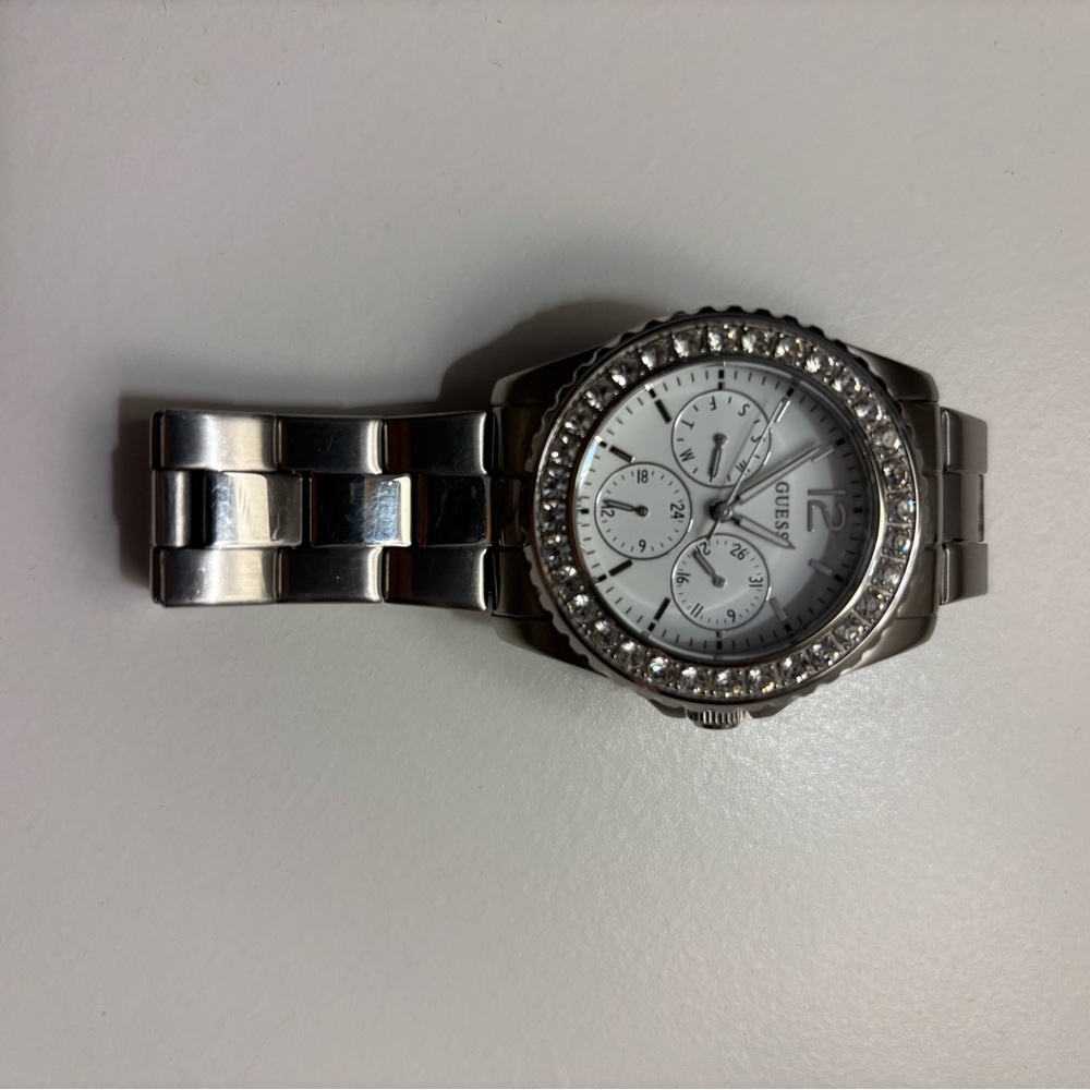 Guess Silver Chronograph Watch with Crystal Bezel